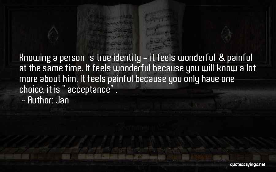 Jan Quotes: Knowing A Person's True Identity - It Feels Wonderful & Painful At The Same Time. It Feels Wonderful Because You