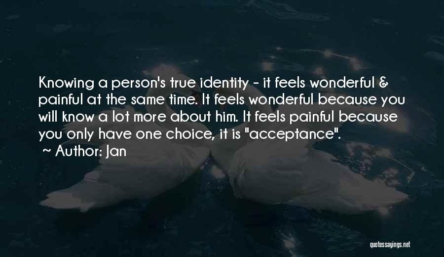 Jan Quotes: Knowing A Person's True Identity - It Feels Wonderful & Painful At The Same Time. It Feels Wonderful Because You