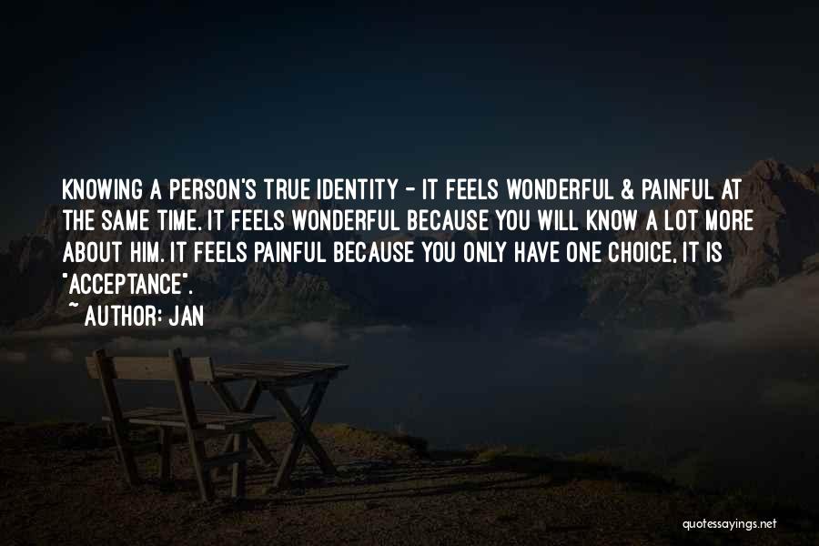 Jan Quotes: Knowing A Person's True Identity - It Feels Wonderful & Painful At The Same Time. It Feels Wonderful Because You