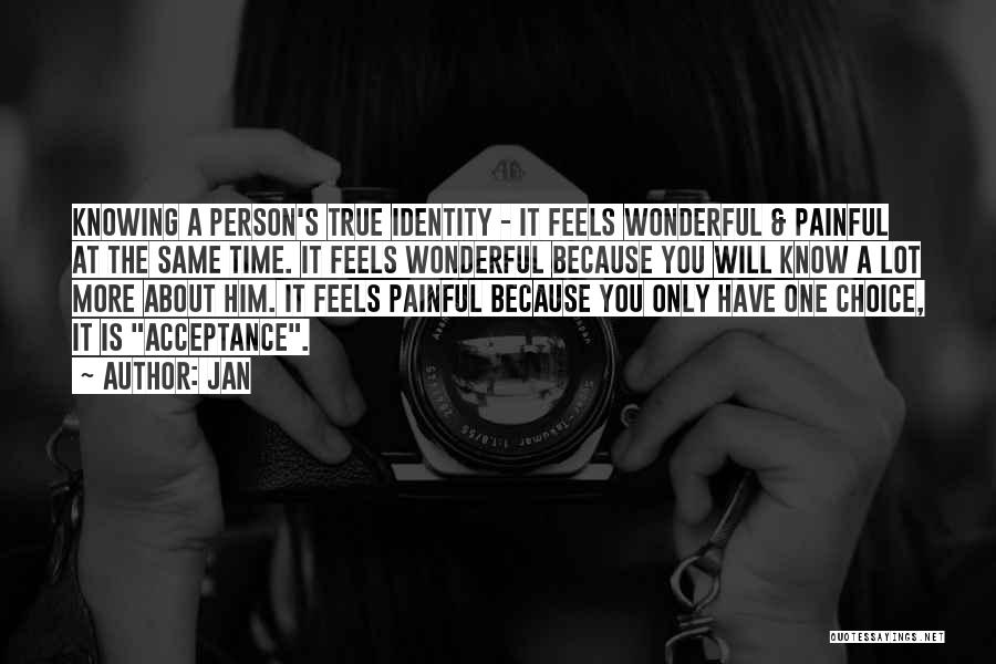 Jan Quotes: Knowing A Person's True Identity - It Feels Wonderful & Painful At The Same Time. It Feels Wonderful Because You