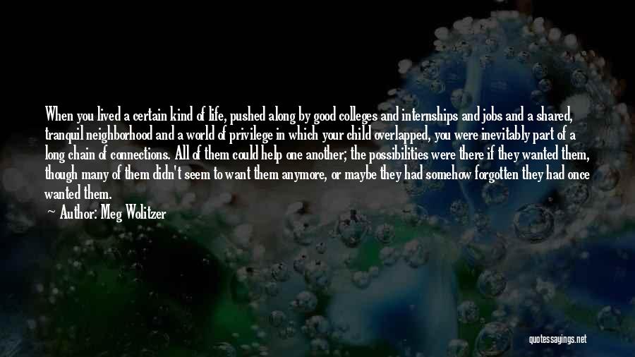 Meg Wolitzer Quotes: When You Lived A Certain Kind Of Life, Pushed Along By Good Colleges And Internships And Jobs And A Shared,