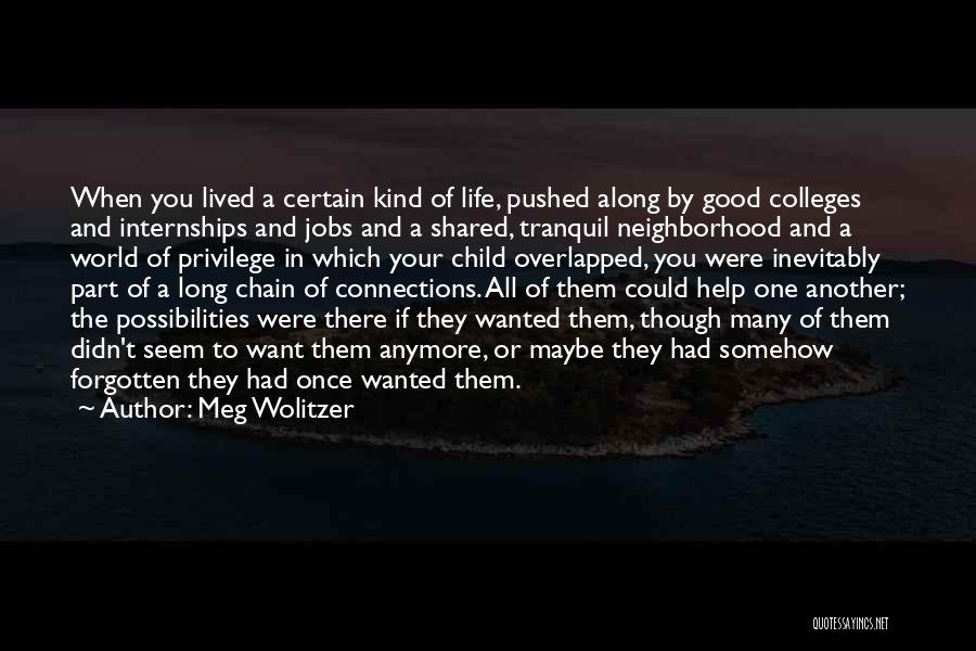 Meg Wolitzer Quotes: When You Lived A Certain Kind Of Life, Pushed Along By Good Colleges And Internships And Jobs And A Shared,