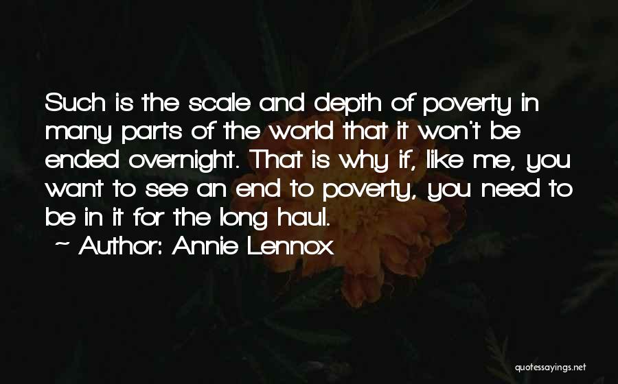 Annie Lennox Quotes: Such Is The Scale And Depth Of Poverty In Many Parts Of The World That It Won't Be Ended Overnight.