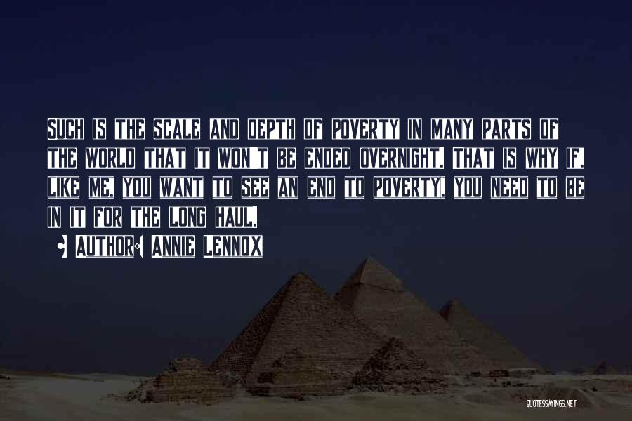 Annie Lennox Quotes: Such Is The Scale And Depth Of Poverty In Many Parts Of The World That It Won't Be Ended Overnight.