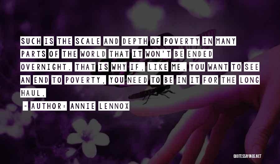 Annie Lennox Quotes: Such Is The Scale And Depth Of Poverty In Many Parts Of The World That It Won't Be Ended Overnight.