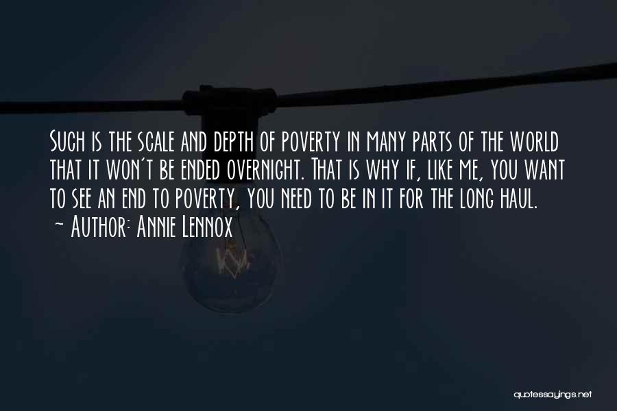Annie Lennox Quotes: Such Is The Scale And Depth Of Poverty In Many Parts Of The World That It Won't Be Ended Overnight.