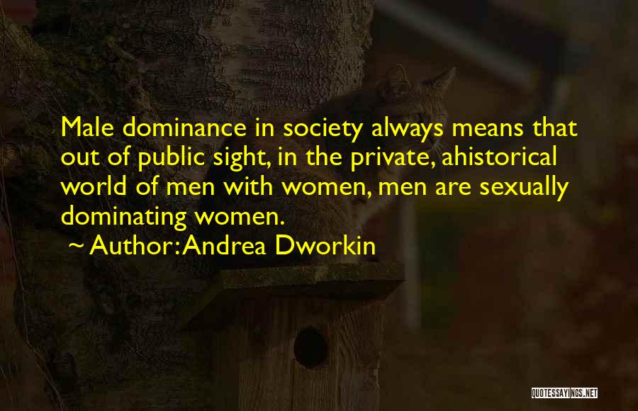 Andrea Dworkin Quotes: Male Dominance In Society Always Means That Out Of Public Sight, In The Private, Ahistorical World Of Men With Women,