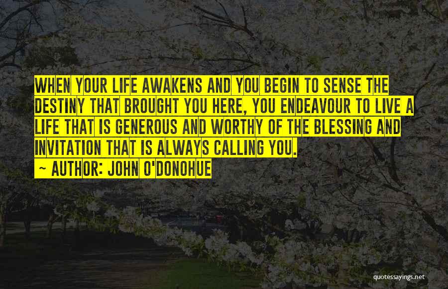 John O'Donohue Quotes: When Your Life Awakens And You Begin To Sense The Destiny That Brought You Here, You Endeavour To Live A
