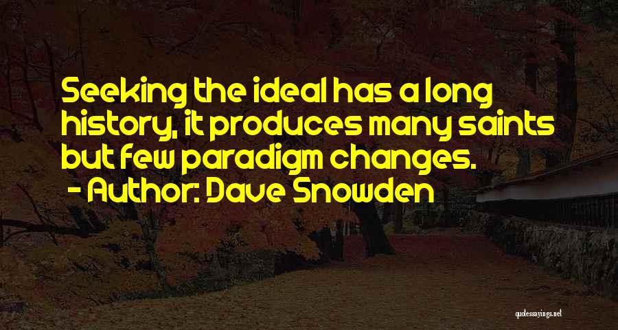 Dave Snowden Quotes: Seeking The Ideal Has A Long History, It Produces Many Saints But Few Paradigm Changes.