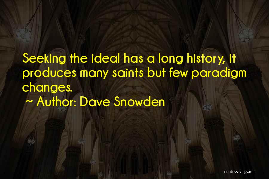 Dave Snowden Quotes: Seeking The Ideal Has A Long History, It Produces Many Saints But Few Paradigm Changes.