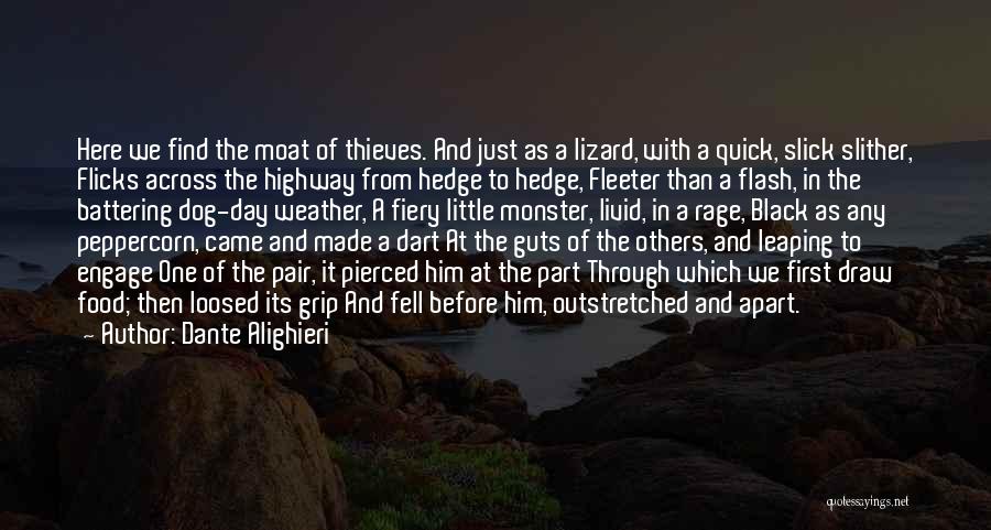 Dante Alighieri Quotes: Here We Find The Moat Of Thieves. And Just As A Lizard, With A Quick, Slick Slither, Flicks Across The