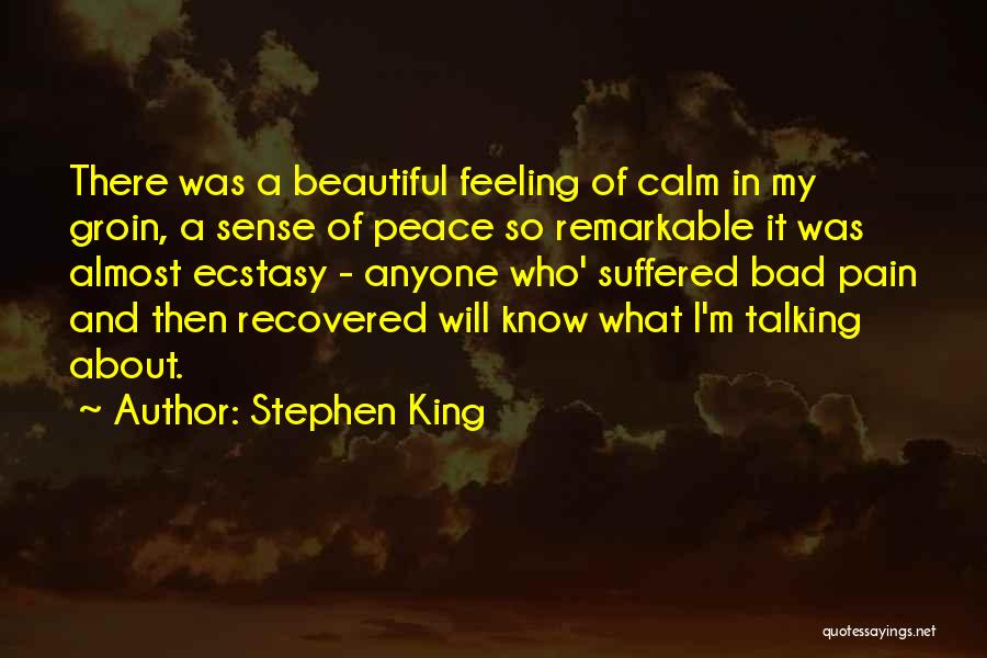 Stephen King Quotes: There Was A Beautiful Feeling Of Calm In My Groin, A Sense Of Peace So Remarkable It Was Almost Ecstasy