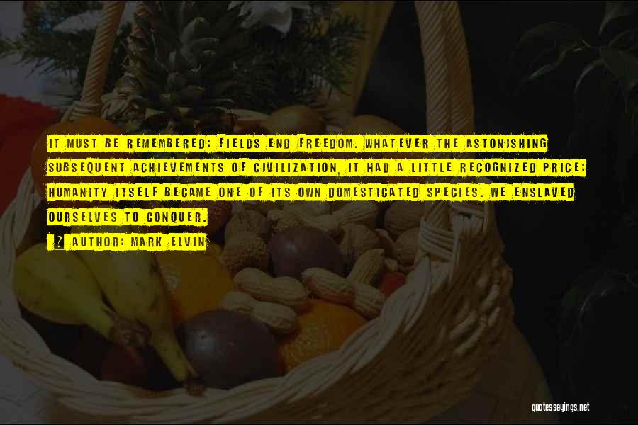 Mark Elvin Quotes: It Must Be Remembered: Fields End Freedom. Whatever The Astonishing Subsequent Achievements Of Civilization, It Had A Little Recognized Price: