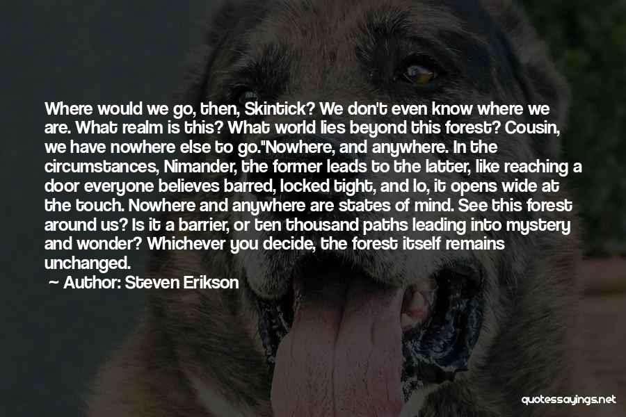 Steven Erikson Quotes: Where Would We Go, Then, Skintick? We Don't Even Know Where We Are. What Realm Is This? What World Lies