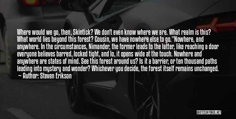 Steven Erikson Quotes: Where Would We Go, Then, Skintick? We Don't Even Know Where We Are. What Realm Is This? What World Lies