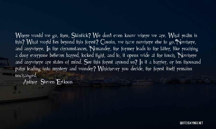 Steven Erikson Quotes: Where Would We Go, Then, Skintick? We Don't Even Know Where We Are. What Realm Is This? What World Lies