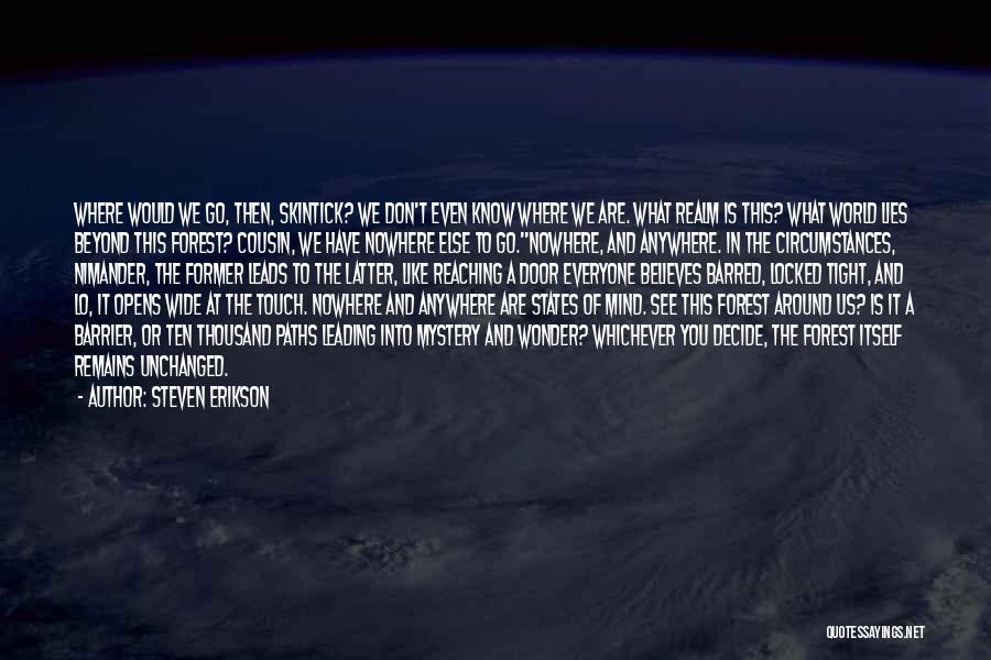 Steven Erikson Quotes: Where Would We Go, Then, Skintick? We Don't Even Know Where We Are. What Realm Is This? What World Lies