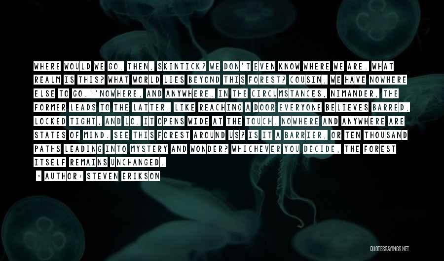 Steven Erikson Quotes: Where Would We Go, Then, Skintick? We Don't Even Know Where We Are. What Realm Is This? What World Lies