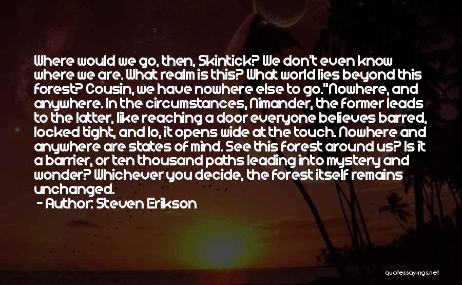 Steven Erikson Quotes: Where Would We Go, Then, Skintick? We Don't Even Know Where We Are. What Realm Is This? What World Lies