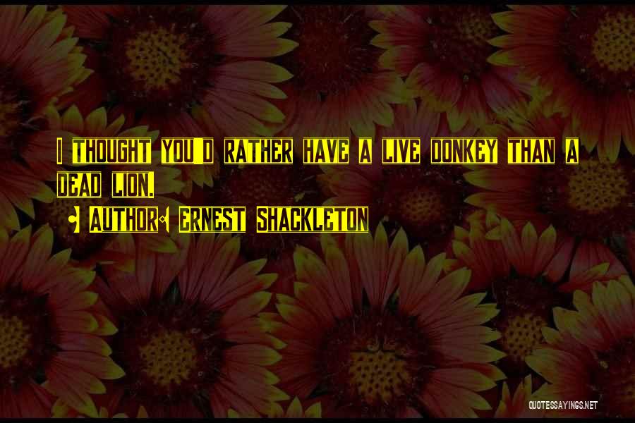 Ernest Shackleton Quotes: I Thought You'd Rather Have A Live Donkey Than A Dead Lion.