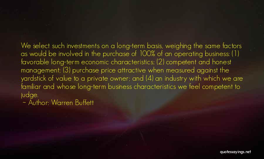 Warren Buffett Quotes: We Select Such Investments On A Long-term Basis, Weighing The Same Factors As Would Be Involved In The Purchase Of