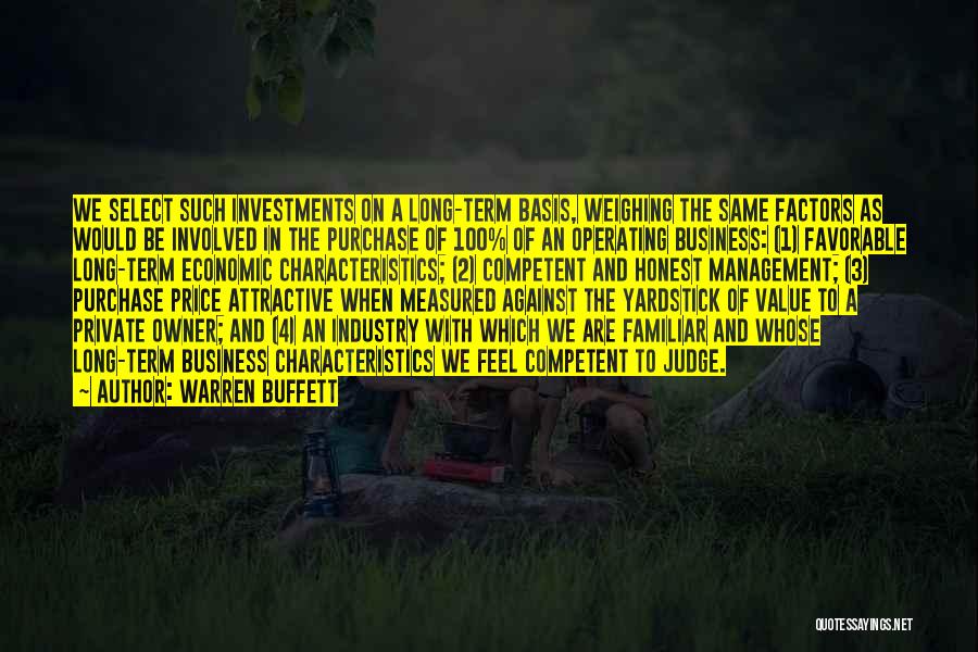 Warren Buffett Quotes: We Select Such Investments On A Long-term Basis, Weighing The Same Factors As Would Be Involved In The Purchase Of