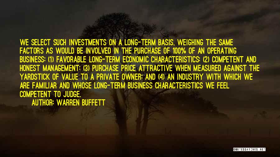 Warren Buffett Quotes: We Select Such Investments On A Long-term Basis, Weighing The Same Factors As Would Be Involved In The Purchase Of