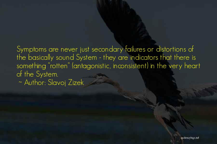 Slavoj Zizek Quotes: Symptoms Are Never Just Secondary Failures Or Distortions Of The Basically Sound System - They Are Indicators That There Is