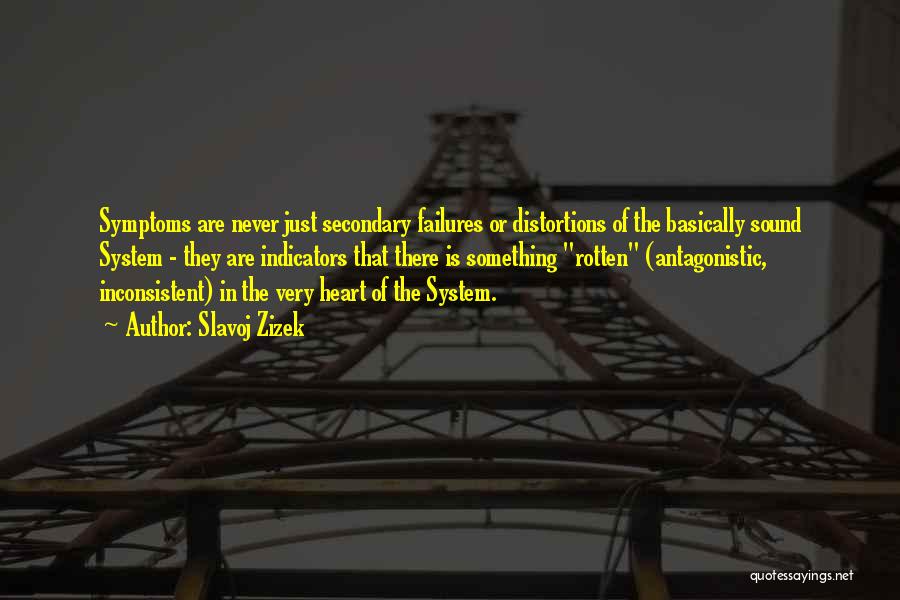 Slavoj Zizek Quotes: Symptoms Are Never Just Secondary Failures Or Distortions Of The Basically Sound System - They Are Indicators That There Is