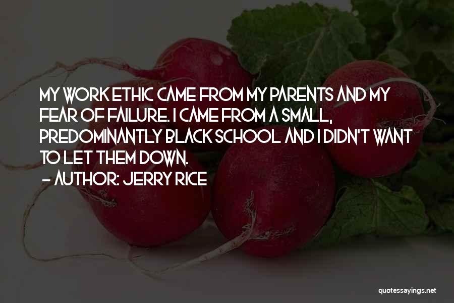 Jerry Rice Quotes: My Work Ethic Came From My Parents And My Fear Of Failure. I Came From A Small, Predominantly Black School