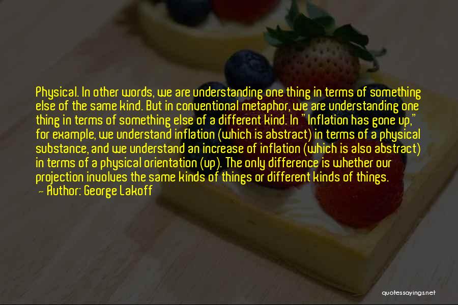 George Lakoff Quotes: Physical. In Other Words, We Are Understanding One Thing In Terms Of Something Else Of The Same Kind. But In