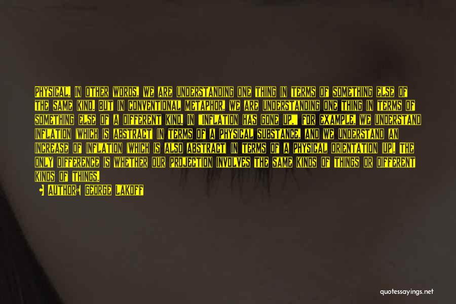 George Lakoff Quotes: Physical. In Other Words, We Are Understanding One Thing In Terms Of Something Else Of The Same Kind. But In