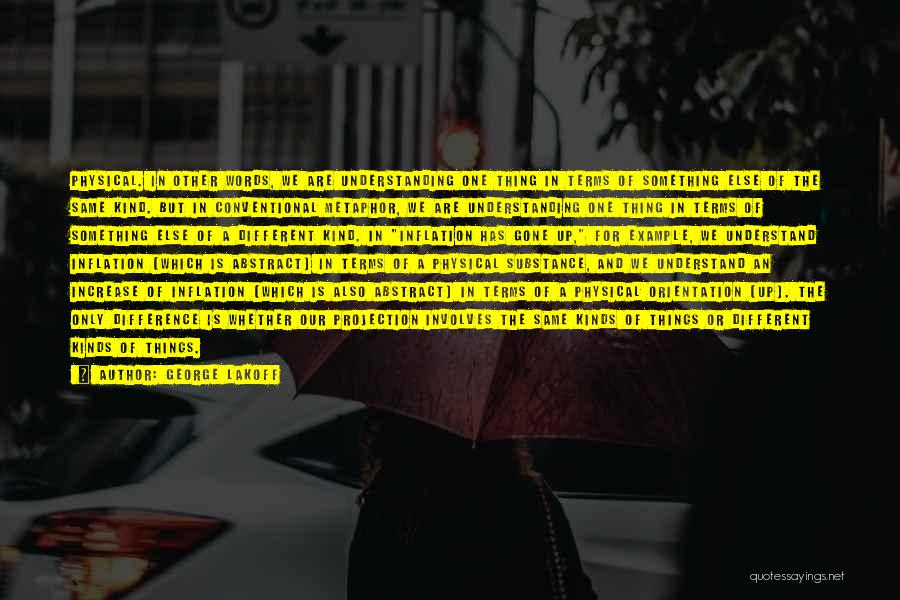 George Lakoff Quotes: Physical. In Other Words, We Are Understanding One Thing In Terms Of Something Else Of The Same Kind. But In
