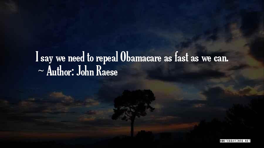 John Raese Quotes: I Say We Need To Repeal Obamacare As Fast As We Can.