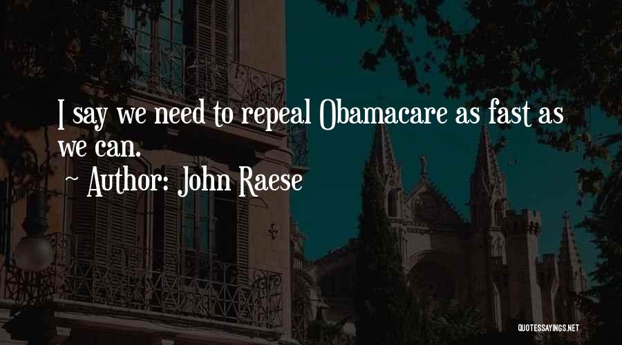 John Raese Quotes: I Say We Need To Repeal Obamacare As Fast As We Can.