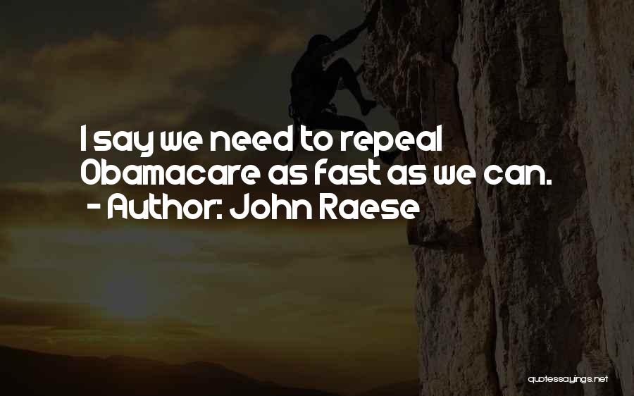 John Raese Quotes: I Say We Need To Repeal Obamacare As Fast As We Can.