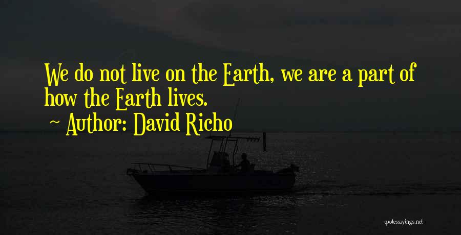 David Richo Quotes: We Do Not Live On The Earth, We Are A Part Of How The Earth Lives.