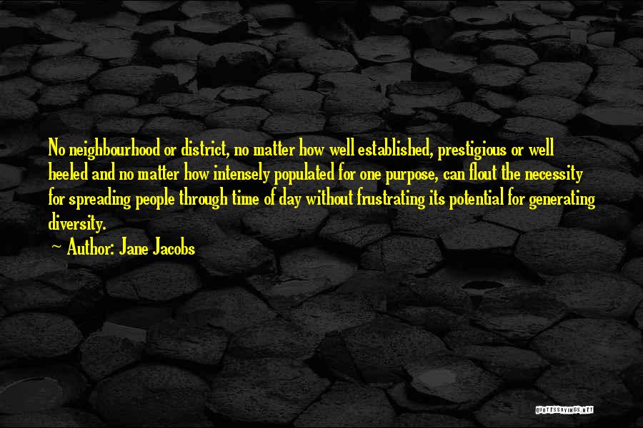 Jane Jacobs Quotes: No Neighbourhood Or District, No Matter How Well Established, Prestigious Or Well Heeled And No Matter How Intensely Populated For