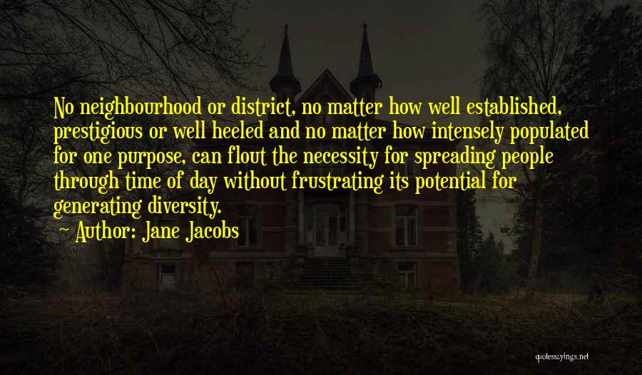 Jane Jacobs Quotes: No Neighbourhood Or District, No Matter How Well Established, Prestigious Or Well Heeled And No Matter How Intensely Populated For