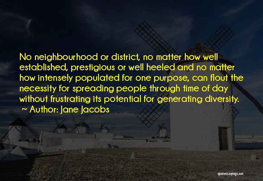 Jane Jacobs Quotes: No Neighbourhood Or District, No Matter How Well Established, Prestigious Or Well Heeled And No Matter How Intensely Populated For