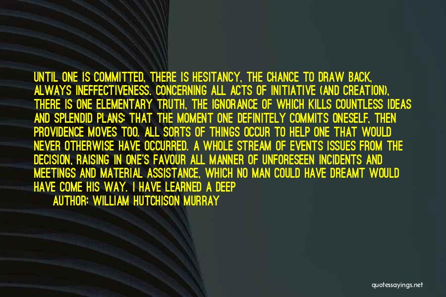 William Hutchison Murray Quotes: Until One Is Committed, There Is Hesitancy, The Chance To Draw Back, Always Ineffectiveness. Concerning All Acts Of Initiative (and