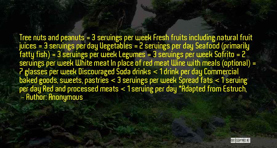 Anonymous Quotes: Tree Nuts And Peanuts = 3 Servings Per Week Fresh Fruits Including Natural Fruit Juices = 3 Servings Per Day