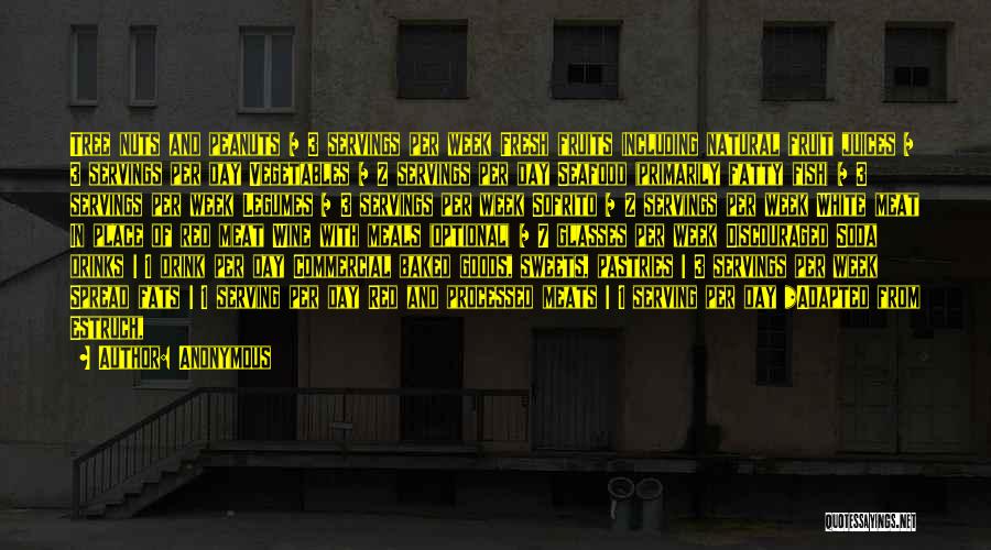 Anonymous Quotes: Tree Nuts And Peanuts = 3 Servings Per Week Fresh Fruits Including Natural Fruit Juices = 3 Servings Per Day