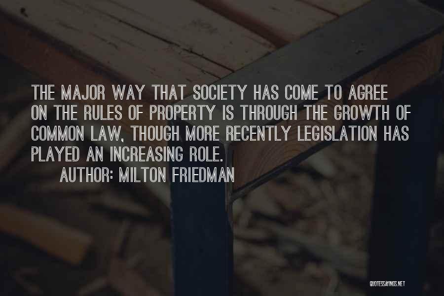 Milton Friedman Quotes: The Major Way That Society Has Come To Agree On The Rules Of Property Is Through The Growth Of Common