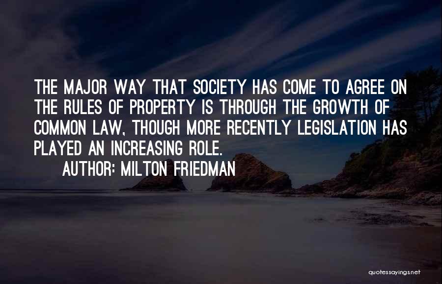 Milton Friedman Quotes: The Major Way That Society Has Come To Agree On The Rules Of Property Is Through The Growth Of Common