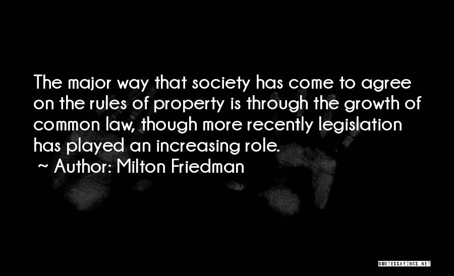 Milton Friedman Quotes: The Major Way That Society Has Come To Agree On The Rules Of Property Is Through The Growth Of Common