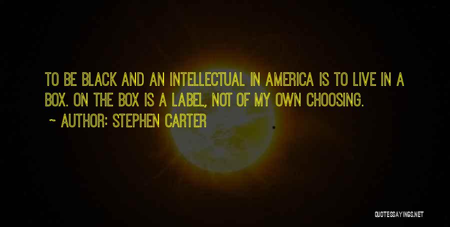 Stephen Carter Quotes: To Be Black And An Intellectual In America Is To Live In A Box. On The Box Is A Label,