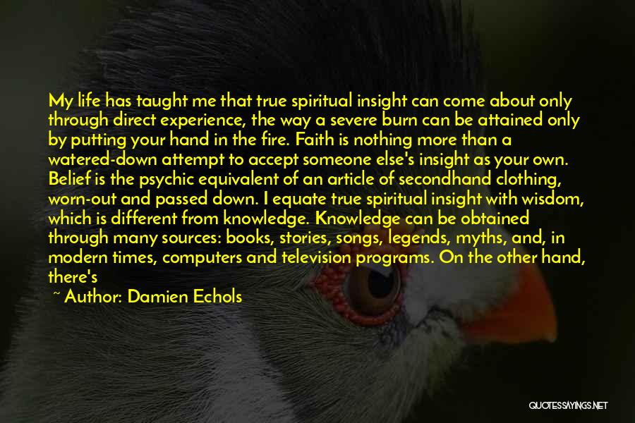 Damien Echols Quotes: My Life Has Taught Me That True Spiritual Insight Can Come About Only Through Direct Experience, The Way A Severe