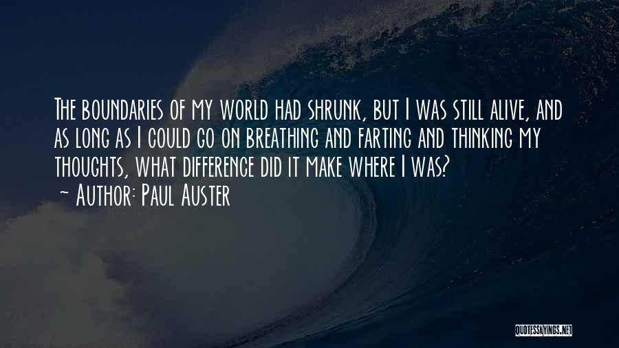 Paul Auster Quotes: The Boundaries Of My World Had Shrunk, But I Was Still Alive, And As Long As I Could Go On