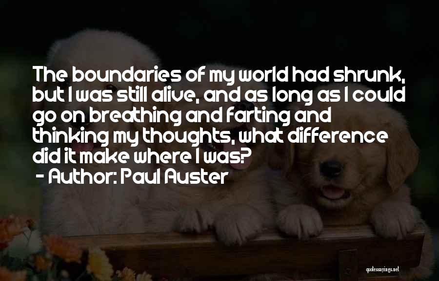 Paul Auster Quotes: The Boundaries Of My World Had Shrunk, But I Was Still Alive, And As Long As I Could Go On